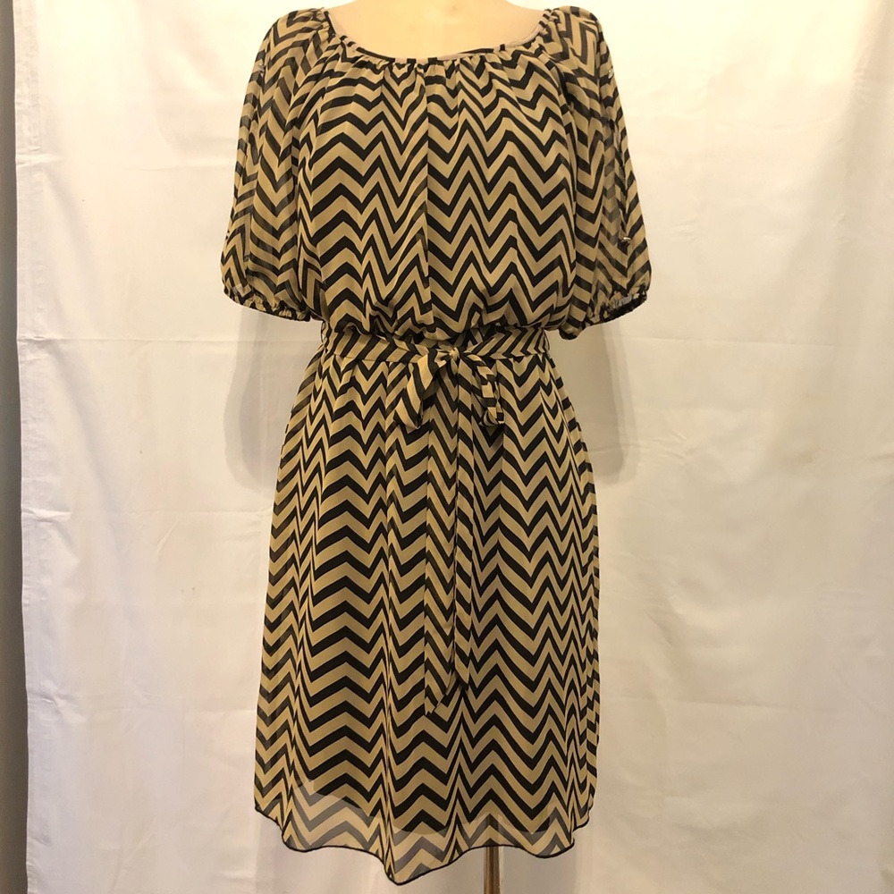 Dress by Enfocus Studio Tan Black Chevron